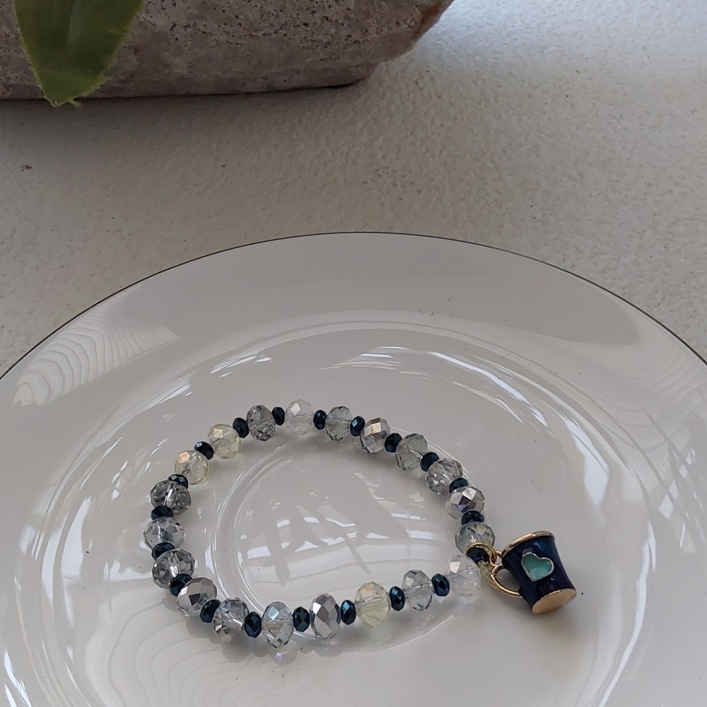 Blue and Silver Beaded Bracelet with Charm - Picture 6 of 6